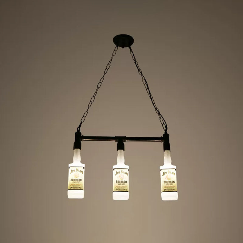 Frosted White Glass Island Lamp With Multiple Bulbs - Loft Style Black Wine Bottle Suspension For