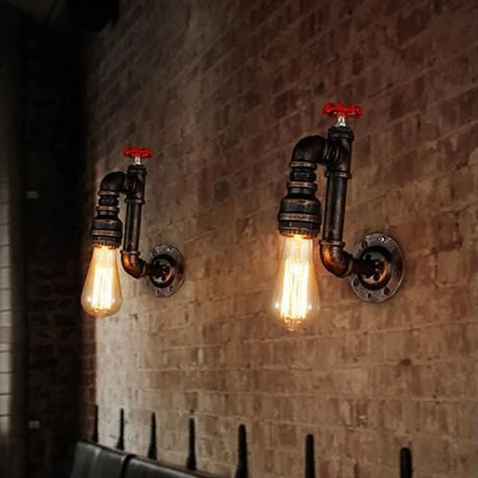 Steampunk-Inspired Bronze Wall Light With Faux Faucet And Water Valve Deco 1-Bulb Hallway Fixture