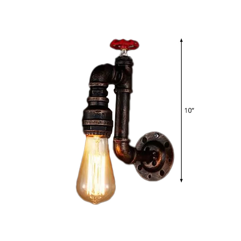 Steampunk-Inspired Bronze Wall Light With Faux Faucet And Water Valve Deco 1-Bulb Hallway Fixture