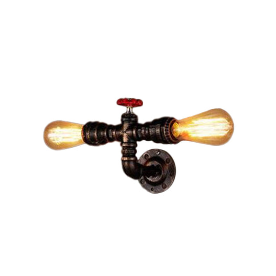 Industrial Iron Wall Mounted Lamp With Water Pipe Head - 2-Light Lighting For Bistro