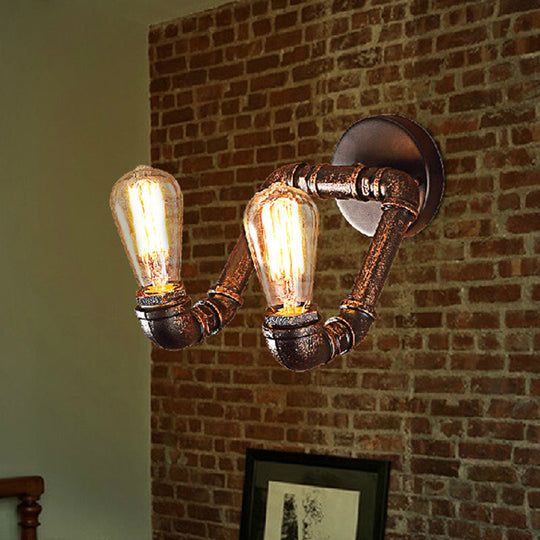 Bent Piping Industrial Metal Wall Lamp - Bronze Finish 2 Lights Bathroom Mounted Light Fixture