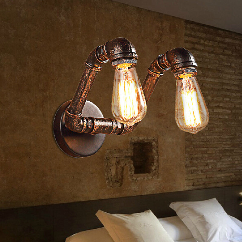 Bent Piping Industrial Metal Wall Lamp - Bronze Finish 2 Lights Bathroom Mounted Light Fixture