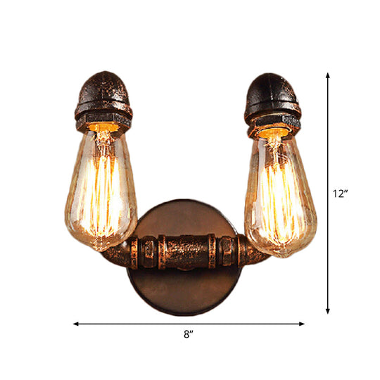 Bent Piping Industrial Metal Wall Lamp - Bronze Finish 2 Lights Bathroom Mounted Light Fixture