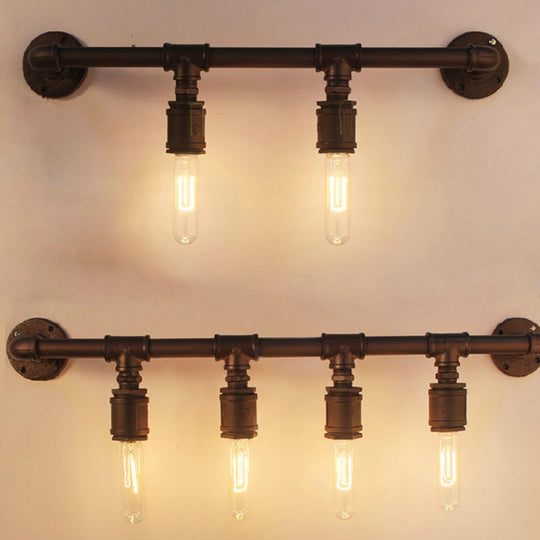 Industrial Black Iron Wall Sconce Light With Straight Pipe Design - Ideal For Living Room 2/4/6