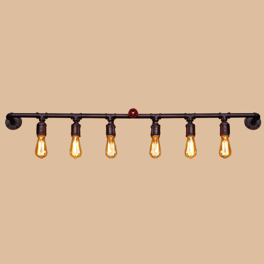 Industrial Black Iron Wall Sconce Light With Straight Pipe Design - Ideal For Living Room 2/4/6