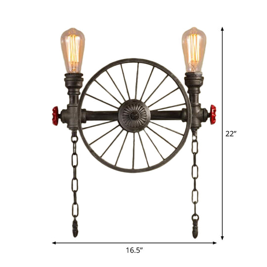 Bronze Steampunk Wall Sconce With Chain And Valve - 2/4-Head Iron Light Fixture