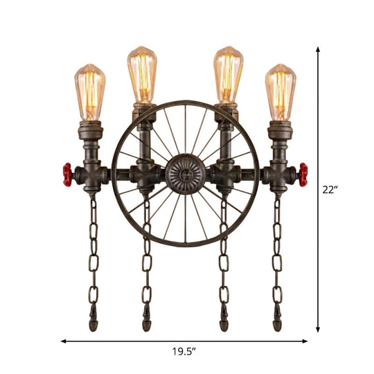 Bronze Steampunk Wall Sconce With Chain And Valve - 2/4-Head Iron Light Fixture