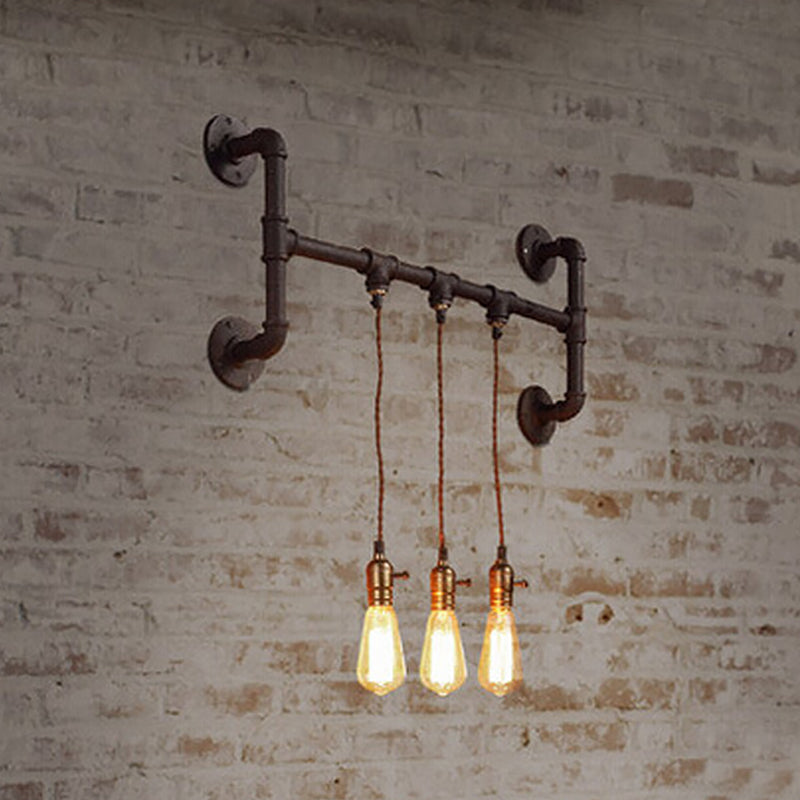 Black Iron Wall Mount Light Fixture With 3-Piped Lights