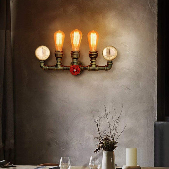 Industrial Wall Mount Light: Bronze Pipe Warehouse Style Iron 3-Light Dining Room Lamp With Pressure