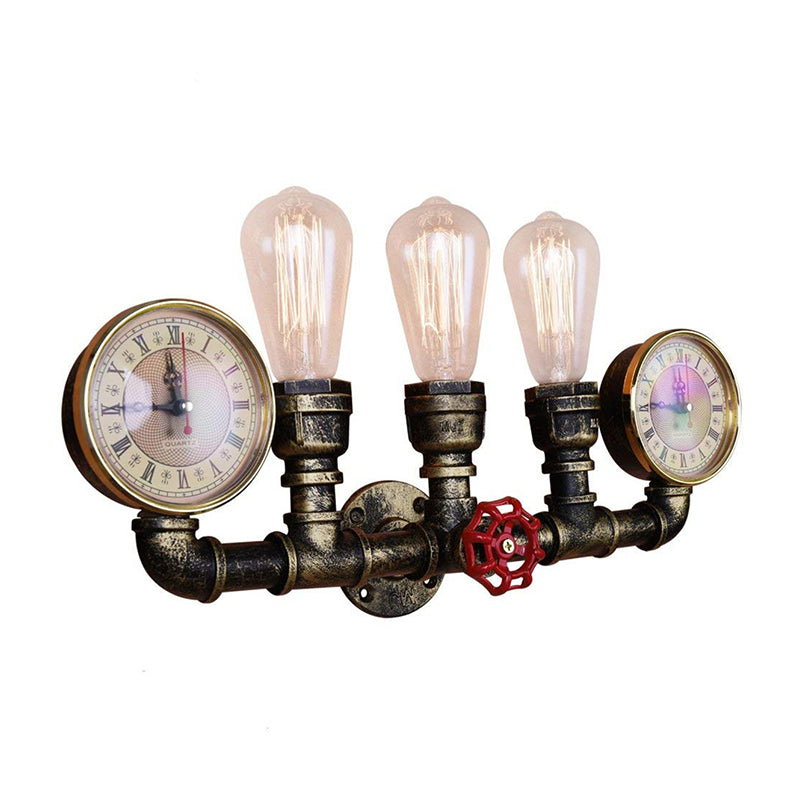 Industrial Wall Mount Light: Bronze Pipe Warehouse Style Iron 3-Light Dining Room Lamp With Pressure