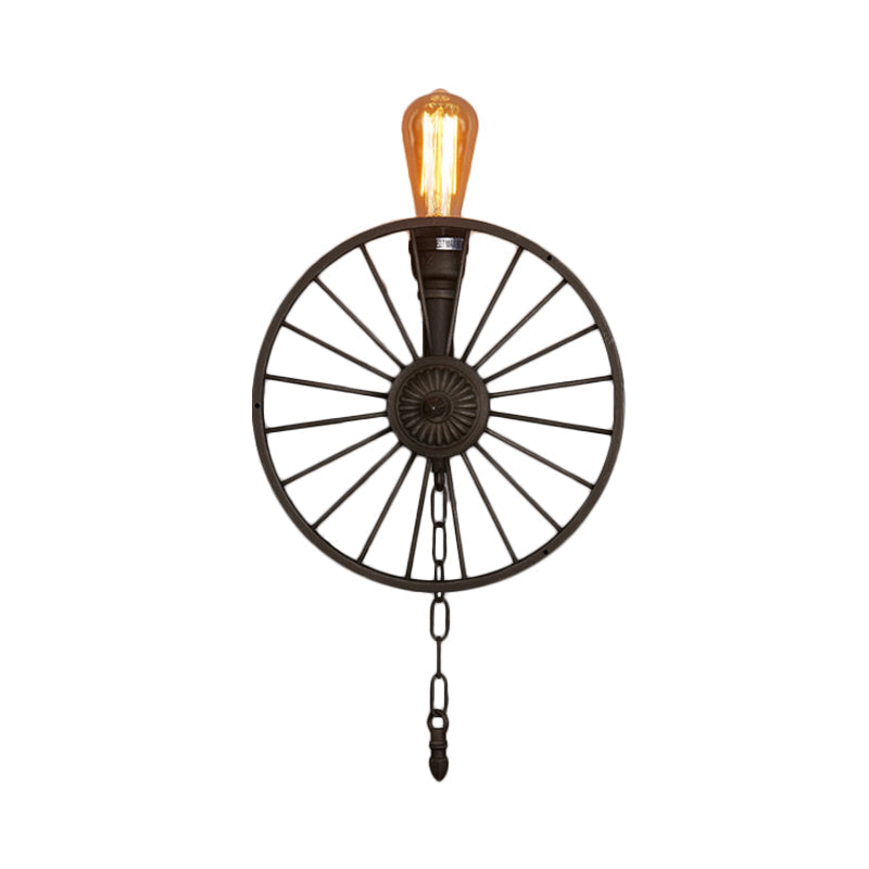 Industrial Iron Wheel Wall Mounted Sconce With Chain And Pipe - Black 1/4/5-Bulb Light