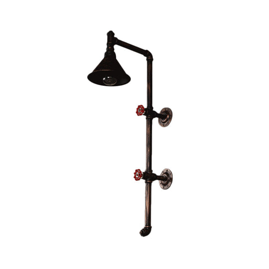 Iron Wall Light Kit - Industrial Single Cone Shade Mount Lamp In Bronze With Valve And Bracket