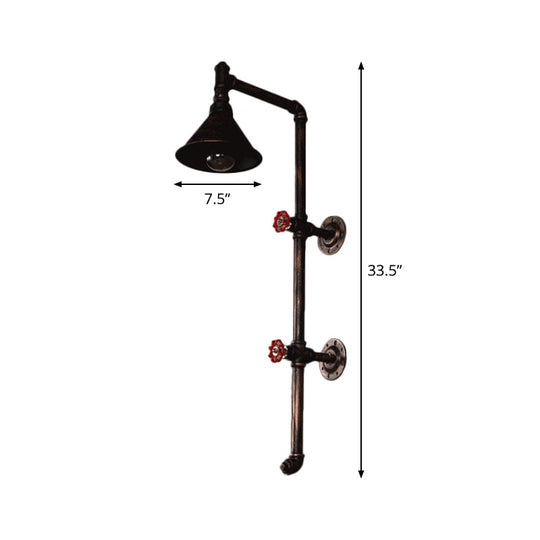 Iron Wall Light Kit - Industrial Single Cone Shade Mount Lamp In Bronze With Valve And Bracket