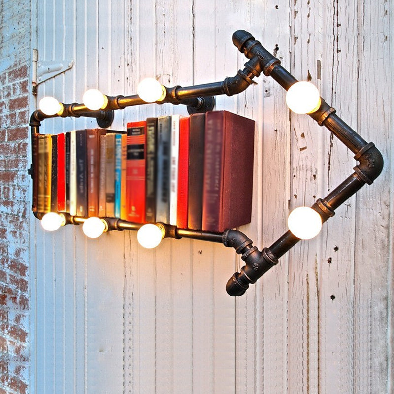 Industrial Iron Wall Sconce With Black/Copper Arrow Design & 8 Lights Living Room Book Rack Light