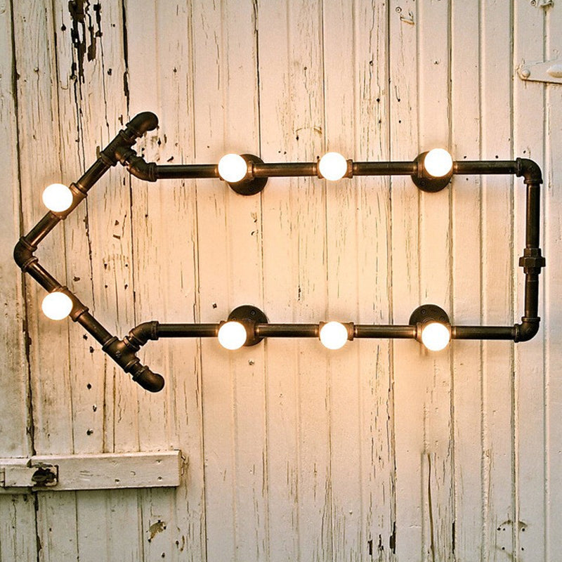 Industrial Iron Wall Sconce With Black/Copper Arrow Design & 8 Lights Living Room Book Rack Light