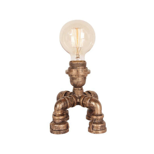 Édith - Bronze Warehouse Style Iron Table Light: Single-Bulb Robot Nightstand