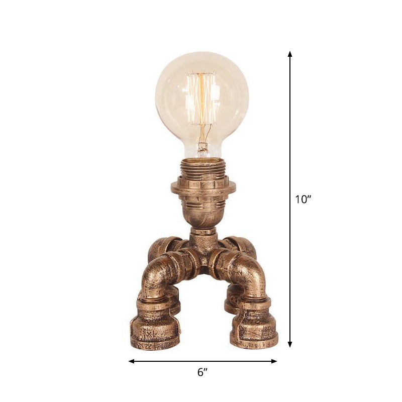 Édith - Bronze Warehouse Style Iron Table Light: Single-Bulb Robot Nightstand