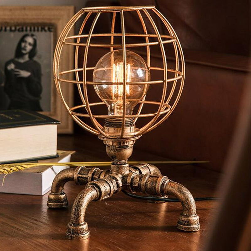 Édith - Bronze Warehouse Style Iron Table Light: Single-Bulb Robot Nightstand