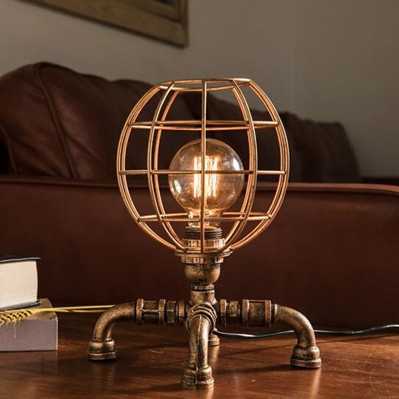 Édith - Bronze Warehouse Style Iron Table Light: Single-Bulb Robot Nightstand