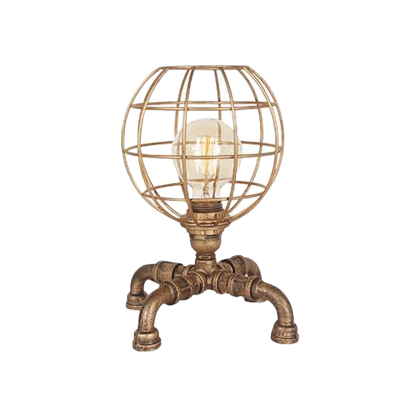 Édith - Bronze Warehouse Style Iron Table Light: Single-Bulb Robot Nightstand