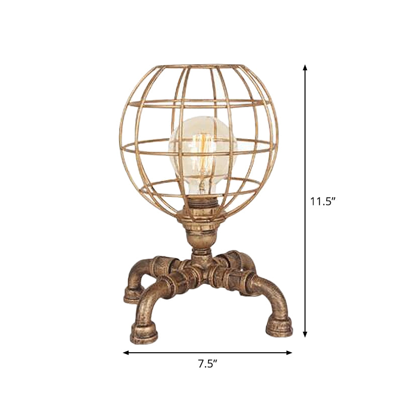 Édith - Bronze Warehouse Style Iron Table Light: Single-Bulb Robot Nightstand