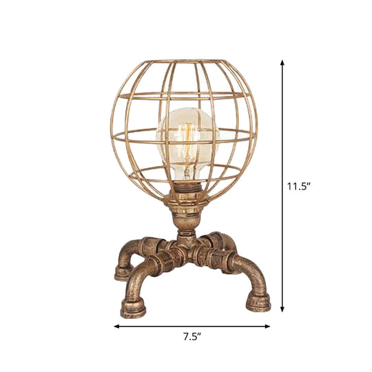 Édith - Lampe de table en fer style entrepôt en bronze : table de nuit robot à une ampoule