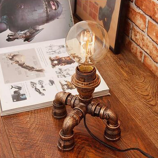 Édith - Bronze Warehouse Style Iron Table Light: Single-Bulb Robot Nightstand