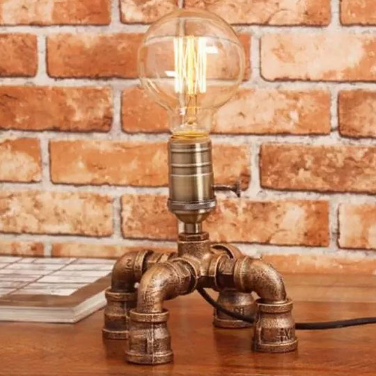 Robot Nightstand Lamp - Bronze Iron Warehouse Style Single-Bulb 3-Leg/4-Leg Options With/Without