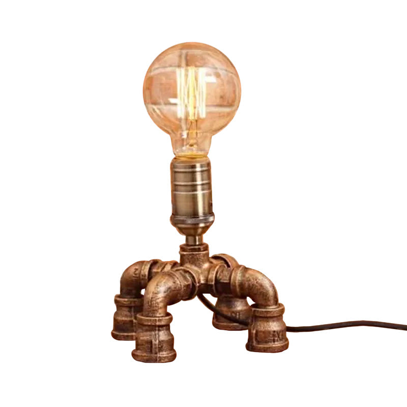 Édith - Bronze Warehouse Style Iron Table Light: Single-Bulb Robot Nightstand