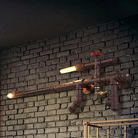 Steampunk Iron Gun Pipe Wall Sconce: Rust/Black 2-Head Bedroom Light Fixture