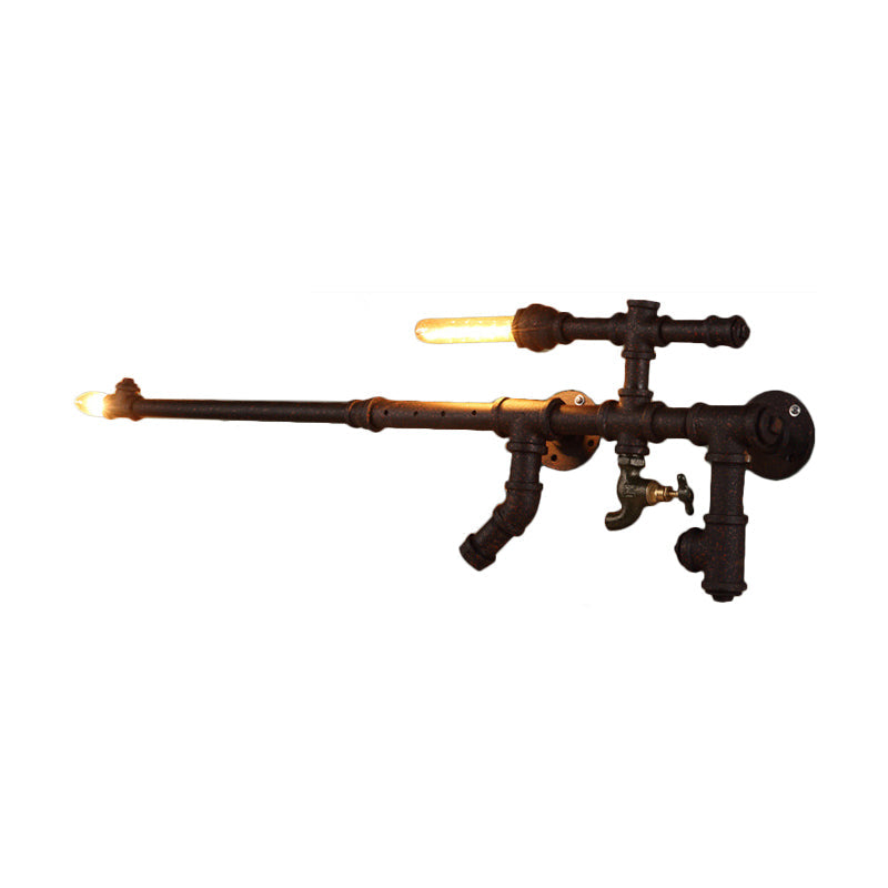 Steampunk Iron Gun Pipe Wall Sconce: Rust/Black 2-Head Bedroom Light Fixture