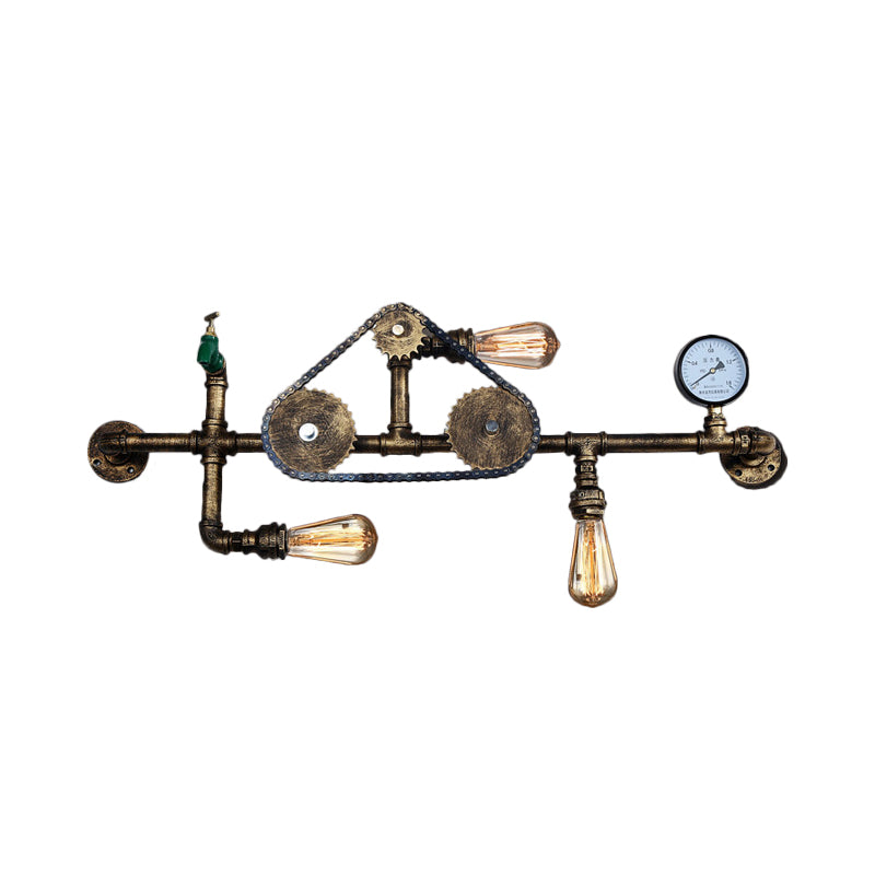 Industrial Style Wrought Iron Wall Light With 3-Bulb Water Pipe Design In Copper/Bronze