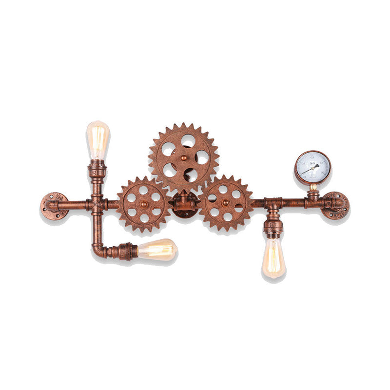 Industrial Style Wrought Iron Wall Light With 3-Bulb Water Pipe Design In Copper/Bronze