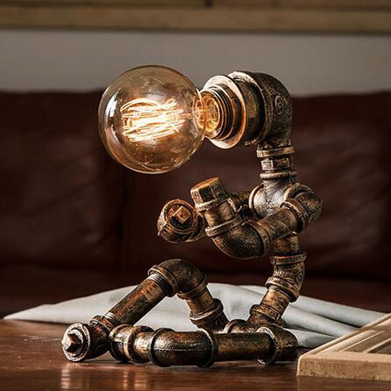 Industrial Pipe Man Night Lamp - Wrought Iron Table Light For Boys Room Brass / B