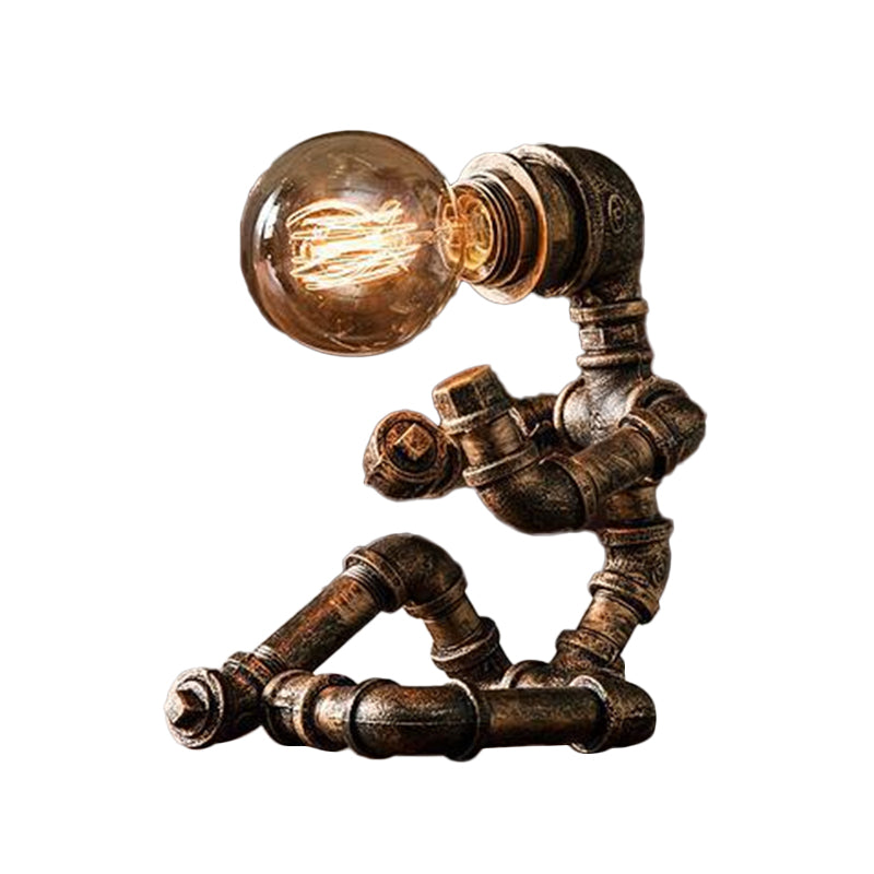 Industrial Pipe Man Night Lamp - Wrought Iron Table Light For Boys Room