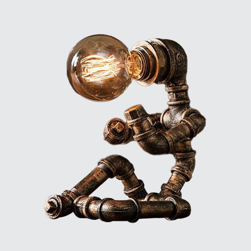 Industrial Pipe Man Night Lamp - Wrought Iron Table Light For Boys Room