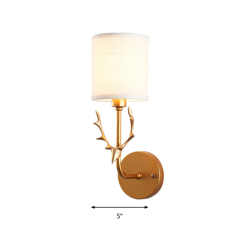 Gold Deer Wall Lamp - Rustic Metal Cylinder Shade Bedroom Lighting