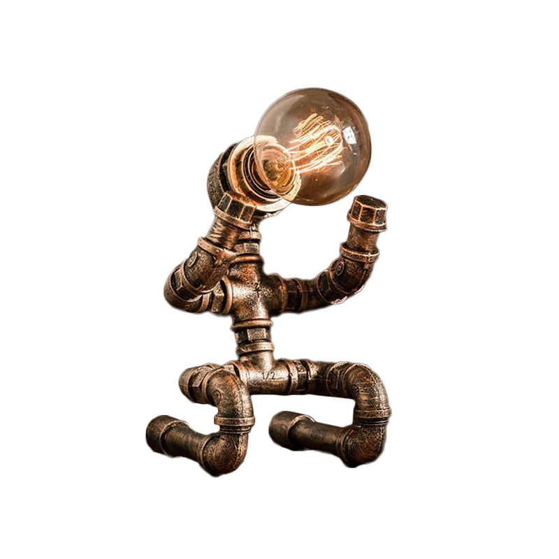 Industrial Pipe Man Night Lamp - Wrought Iron Table Light For Boys Room