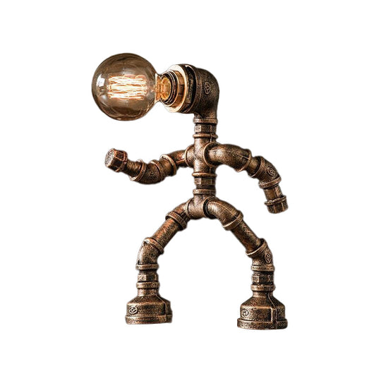 Industrial Pipe Man Night Lamp - Wrought Iron Table Light For Boys Room