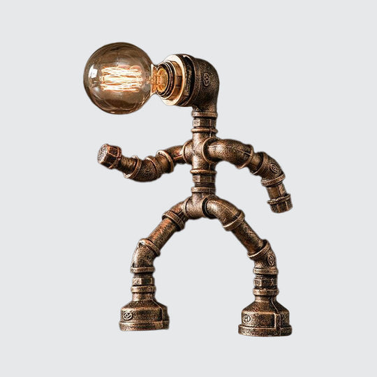 Industrial Pipe Man Night Lamp - Wrought Iron Table Light For Boys Room