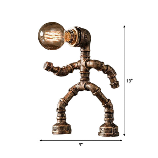 Industrial Pipe Man Night Lamp - Wrought Iron Table Light For Boys Room