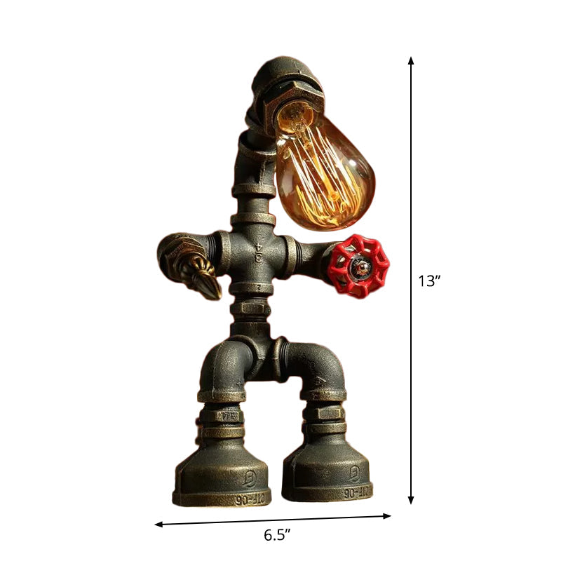 Cyberpunk Iron Pipe Robot Nightstand Lamp - Single-Bulb Brass/Copper Light For Boys Room