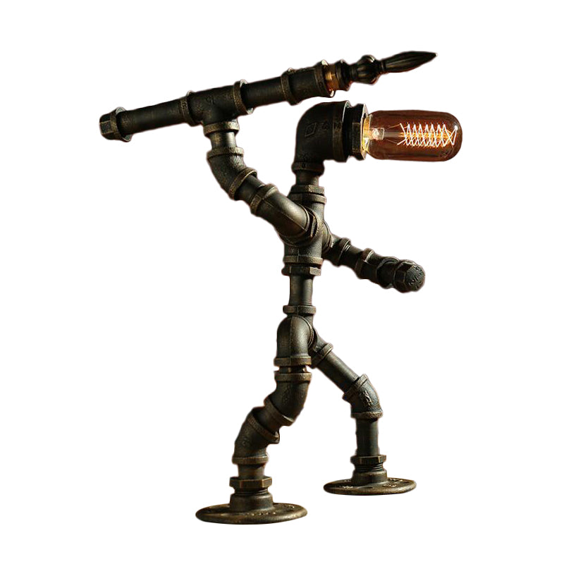 Cyberpunk Iron Pipe Robot Nightstand Lamp - Single-Bulb Brass/Copper Light For Boys Room