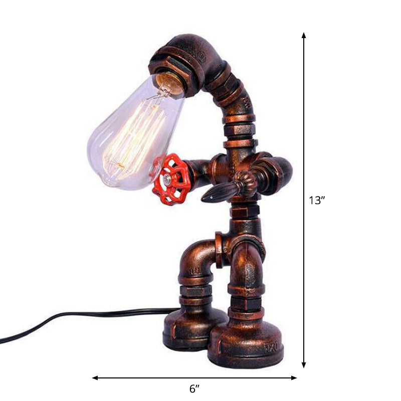 Cyberpunk Iron Pipe Robot Nightstand Lamp - Single-Bulb Brass/Copper Light For Boys Room