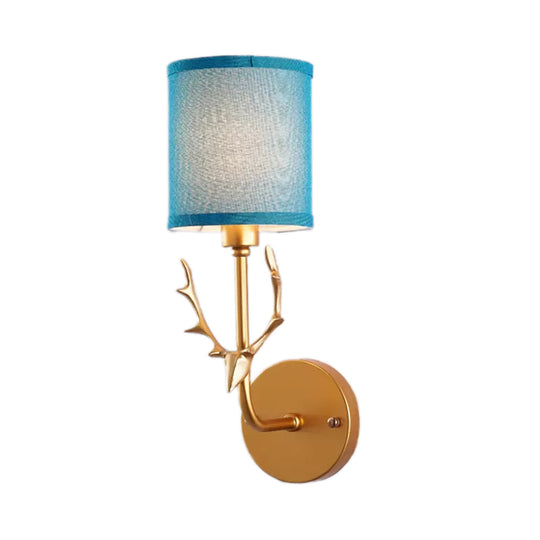 Gold Deer Wall Lamp - Rustic Metal Cylinder Shade Bedroom Lighting