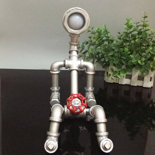 Iron Silver Industrial Table Lamp With Rotary Valve Switch