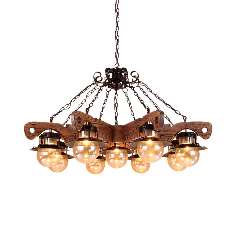 Cognac Seeded Glass Chandelier with Rustic Ball Pendant: 5/9 Lights Industrial Lighting