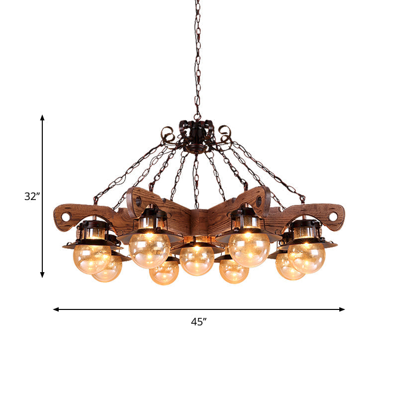 Cognac Seeded Glass Chandelier with Rustic Ball Pendant: 5/9 Lights Industrial Lighting