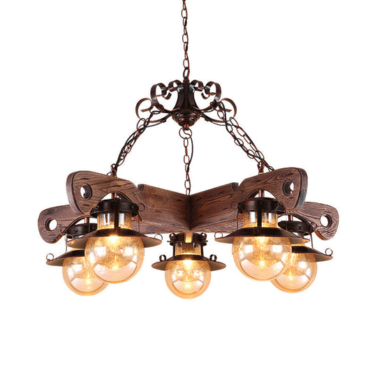 Cognac Seeded Glass Industrial Chandelier In Rust With 5/9 Lights 5 / Wood