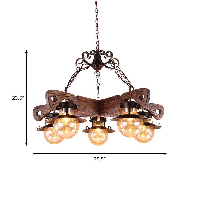 Cognac Seeded Glass Chandelier with Rustic Ball Pendant: 5/9 Lights Industrial Lighting